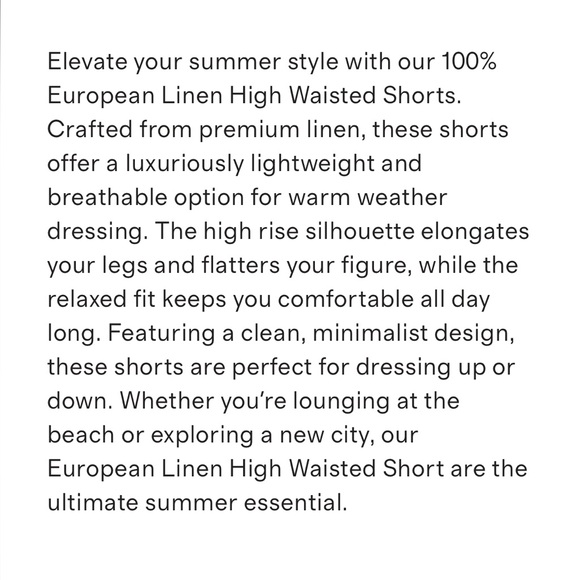 Quince NWOT 100% Linen High Waist Women Shorts - Light Tan Driftwood - Picture 5 of 5